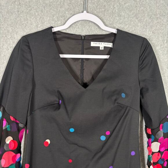 Trina Turk Dress 0 Pink Silk Shift‎ Bubbly Puff Sheer Sleeves Party Cocktail Mod - Picture 4 of 16